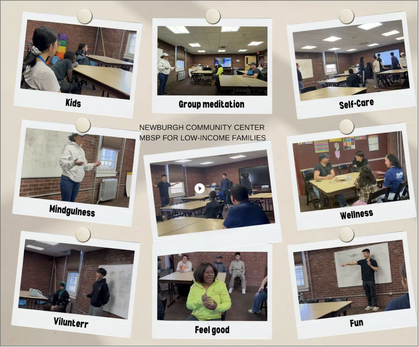 A collage of mindfulness activities at the Newburgh Community Center.